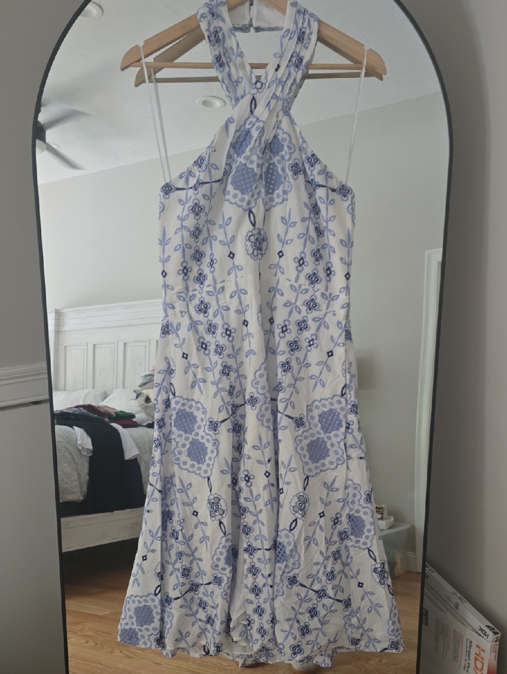 Dress the Population White Maxi Dress with Blue Floral Print